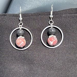 21061 Leopard jasper and lava stone earrings